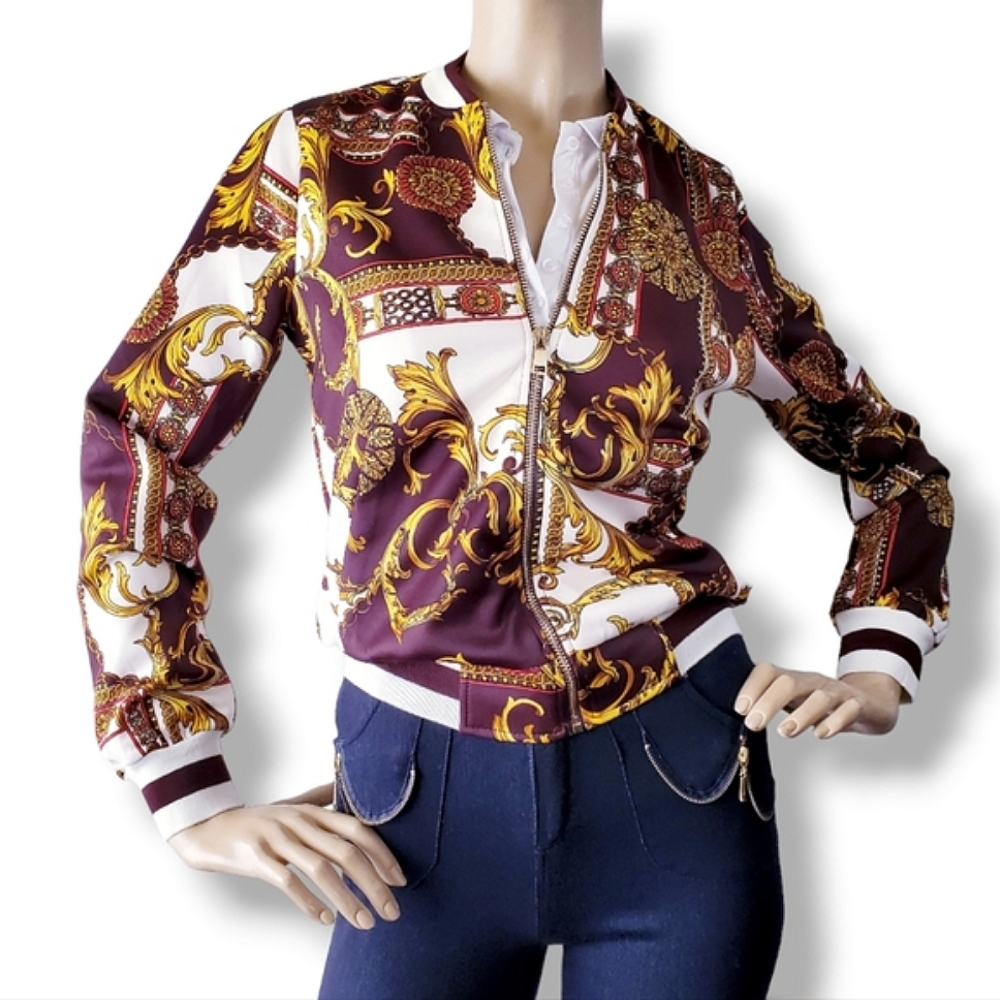 Baroque Print Brown, White & Gold Track Jacket by Available